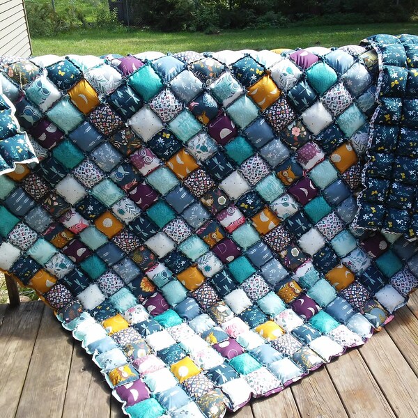 Rag Puff / Puff/ Biscuit Quilt You Choose fabric Vintage Inspired -Custom Order Twin Queen King