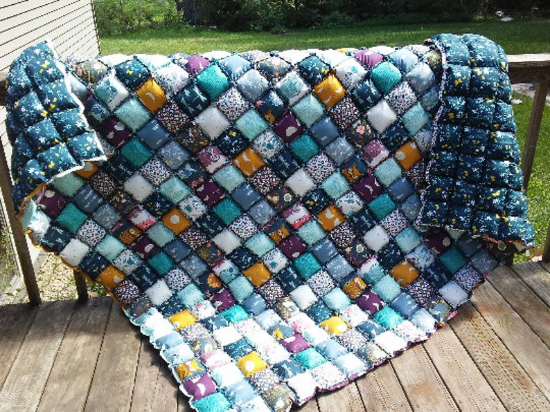 Queen Size Rag Puff / Puff/ Biscuit Quilt Beautiful Warm and Etsy