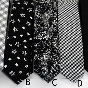 Black and White Skinny Tie, Bow Tie, or Necktie,  Ring Bearer, Prom, All Sizes,