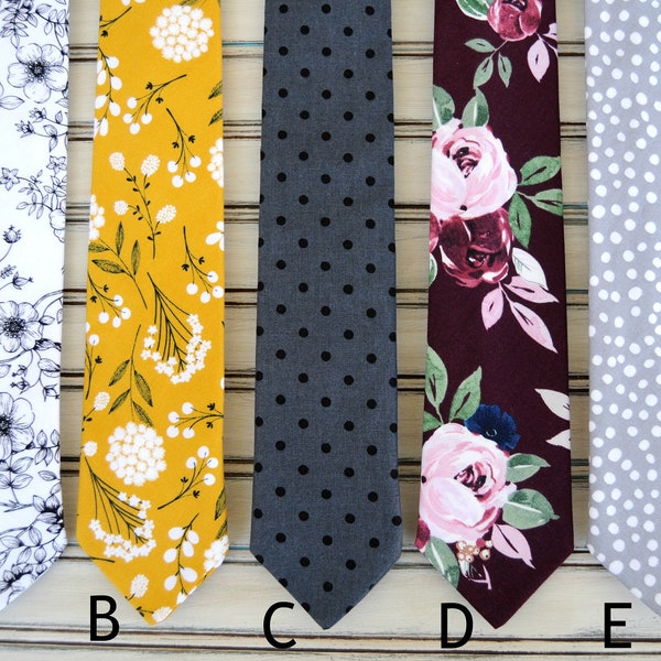 Burgundy  Floral Skinny Tie, Mustard Tie, Gray, Regular Necktie or Bow tie and Suspender for Wedding, Groomsman, Prom, Ring Bearer. All Size