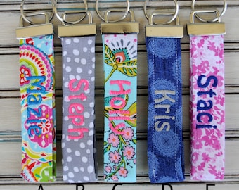 Monogram Key Fob Wristlet: Personalized Cotton Key Chain, Christmas Gift
