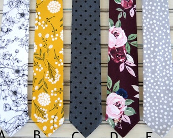 Burgundy  Floral Skinny Tie, Mustard Tie, Gray, Regular Necktie or Bow tie and Suspender for Wedding, Groomsman, Prom, Ring Bearer. All Size