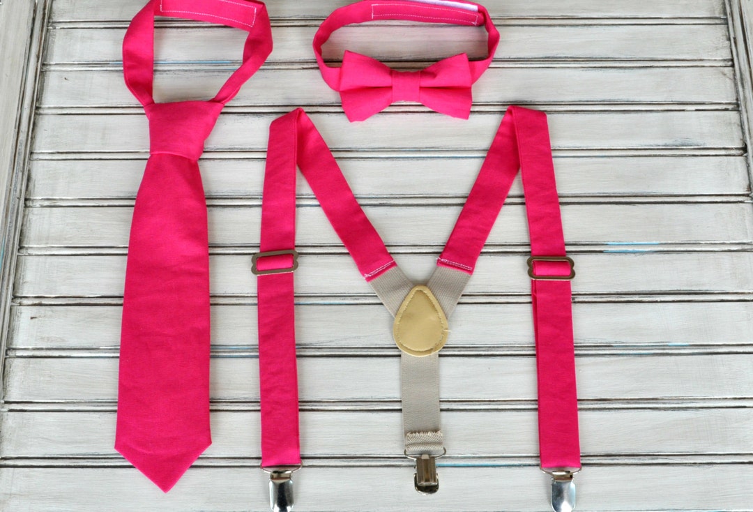 Hot Pink Bow Tie and Suspenders, Hot Pink Skinny Tie, Hot Pink Bow Tie