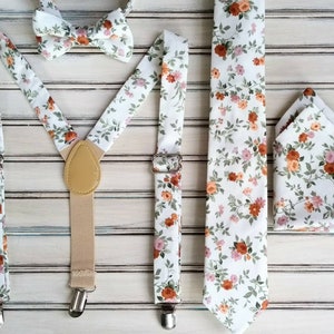 Floral Cotton Tie: Rust Pink Wedding Groomsmen Outfit
