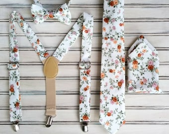Floral Cotton Tie: Rust Pink Wedding Groomsmen Outfit