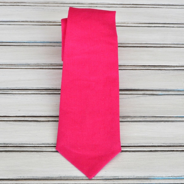 Hot Pink Linen Tie for Men, Youth, Boys, Fathers Day Gift