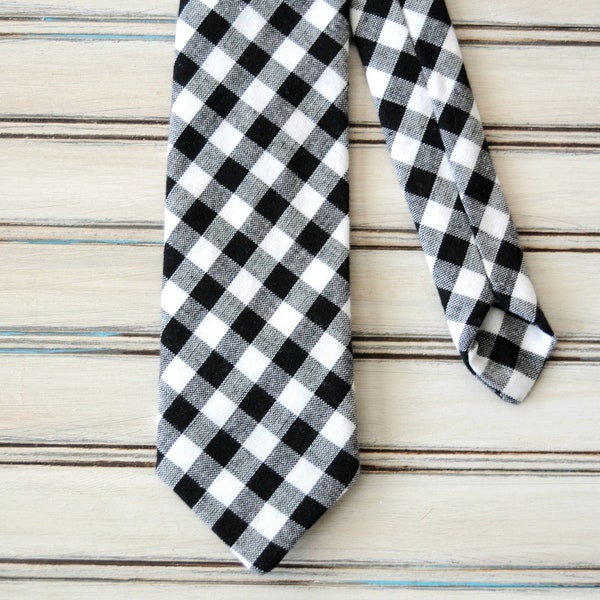 Black and White Buffalo Plaid Floral Skinny Tie, Regular Necktie or Bow tie and Suspender for Wedding, Groomsman, Christmas Tie