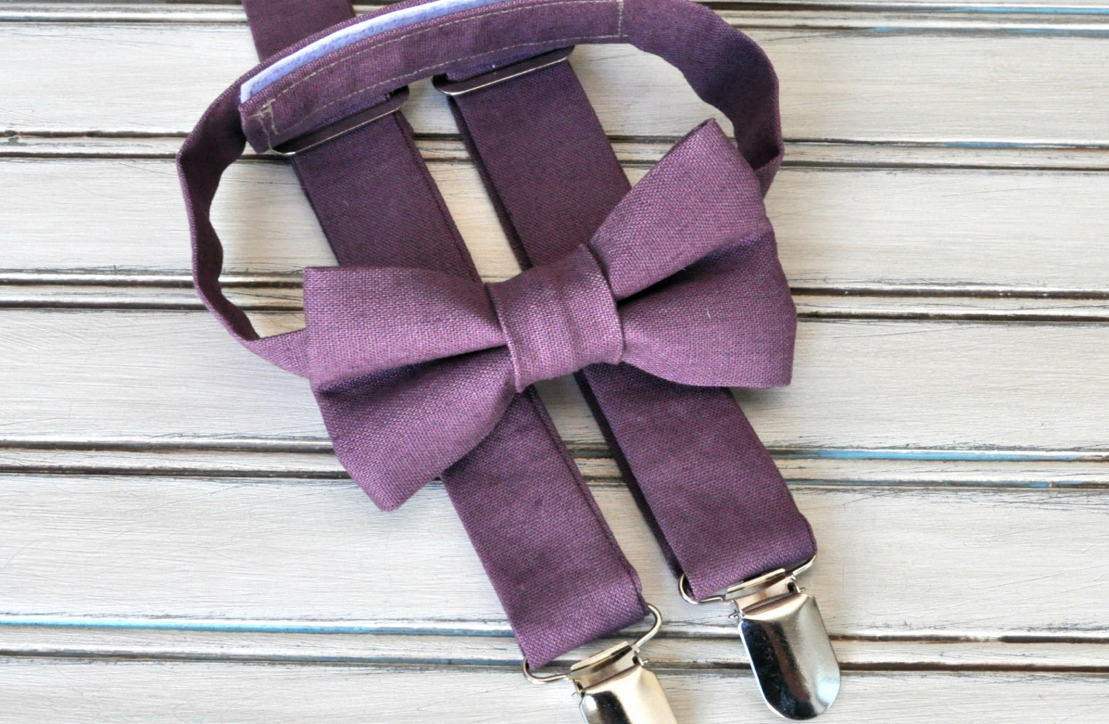 Plum Linen Bow Tie and Suspenders for Men Youth Boys Etsy