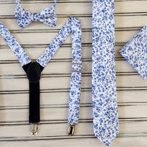 Blue Floral Tie Set: Wedding Groomsmen Outfit, All Sizes