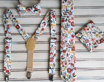 Floral Skinny Tie, Skinny Tie, Pocket Square, Regular Tie, Bow Tie and Suspenders for Men, Youth, Boys, Christmas Gift Tie