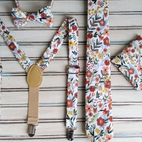 Floral Skinny Tie, Skinny Tie, Pocket Square, Regular Tie, Bow Tie and Suspenders for Men, Youth, Boys, Christmas Gift Tie