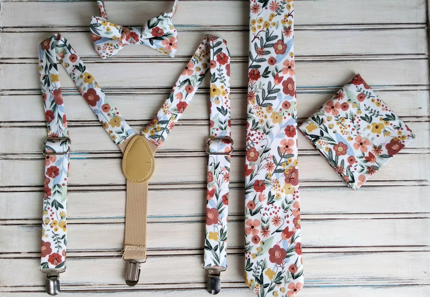 Floral Skinny Tie, Skinny Tie, Pocket Square, Regular Tie, Bow Tie and Suspenders for Men, Youth, Boys, Christmas Gift Tie