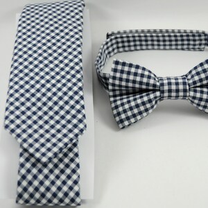 Navy Gingham Skinny Tie, Pocket Square, Regular Tie, Bow Tie and Suspenders for Men, Youth, Boys, Fathers Day Gift