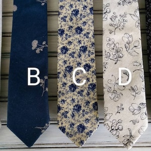 Light Tan Skinny Tie, Steel Blue FloralTie, Tan Navy Floral Tie, Tan and Black Floral Tie or Black with Gray Floral  Bow tie and Suspender