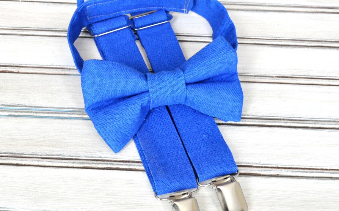 Linen Royal Blue Bow Tie and Suspenders for Men Youth Boys Etsy