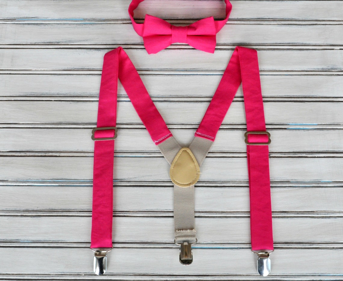 Hot Pink Bow Tie and Suspenders Hot Pink Skinny Tie Hot Pink Etsy