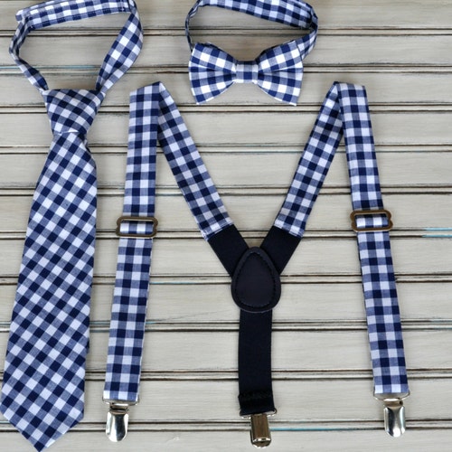 Navy Blue Gingham Tie for Men Youth Boys Fathers Day Gift Etsy