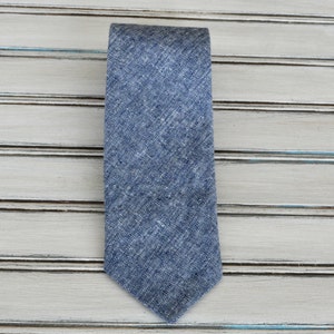 Blue Denim Linen Tie: Handmade Wedding Groomsmen Tie