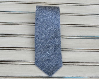 Blue Denim Linen Tie for Men, Youth, Boys, Tie for Groomsmen, Wedding Party, Professional, Christmas Gift,  Fathers Day Gift