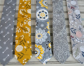 Groomsman Ties, Floral Skinny, Grey Skinny Tie, Mustard Skinny tie, Pink Skinny Tie, Ring Bearer Ties, Youth, Boys, Christmas Gift Tie