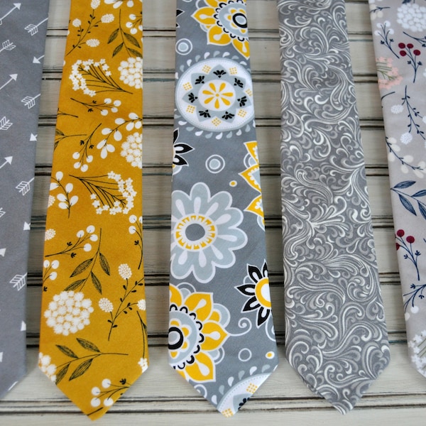 Skinny Tie, Bow Tie, or Necktie, Gray, Mustard, PInk blush,   Ring Bearer, Prom, All Sizes,