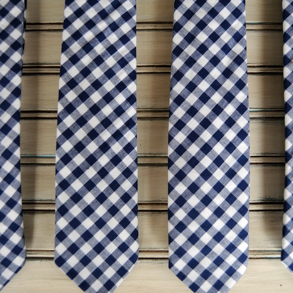 Navy Blue Gingham Tie for Men, Youth, Boys, Fathers Day Gift
