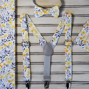 Yellow Floral Cotton Tie, Bow Tie & Suspenders Set: Wedding Outfit