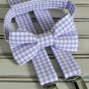 Lavender Gingham Bow Tie and Suspenders Set: Wedding Outfit