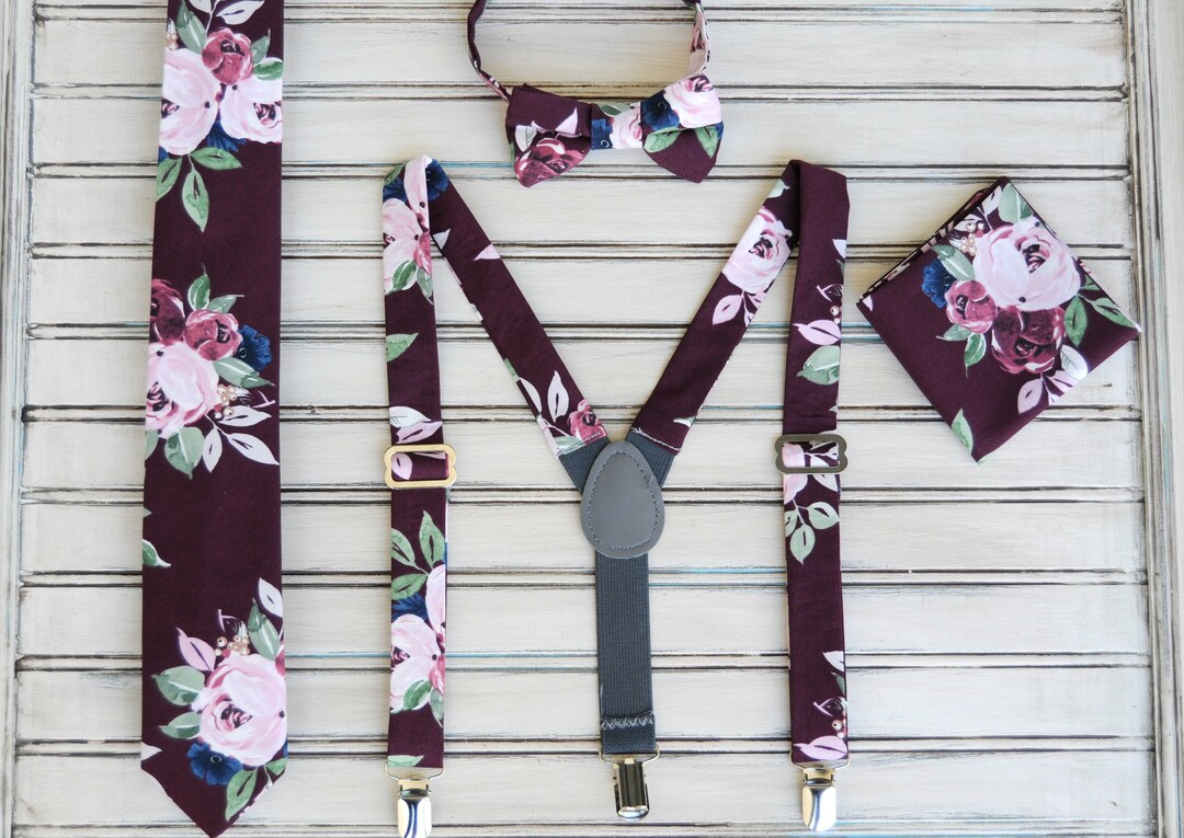 burgundy floral skinny tie