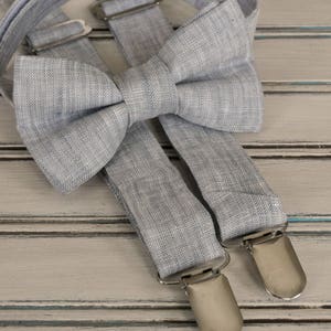 Light Gray Linen Tie & Suspender Set: Handmade Wedding Outfit