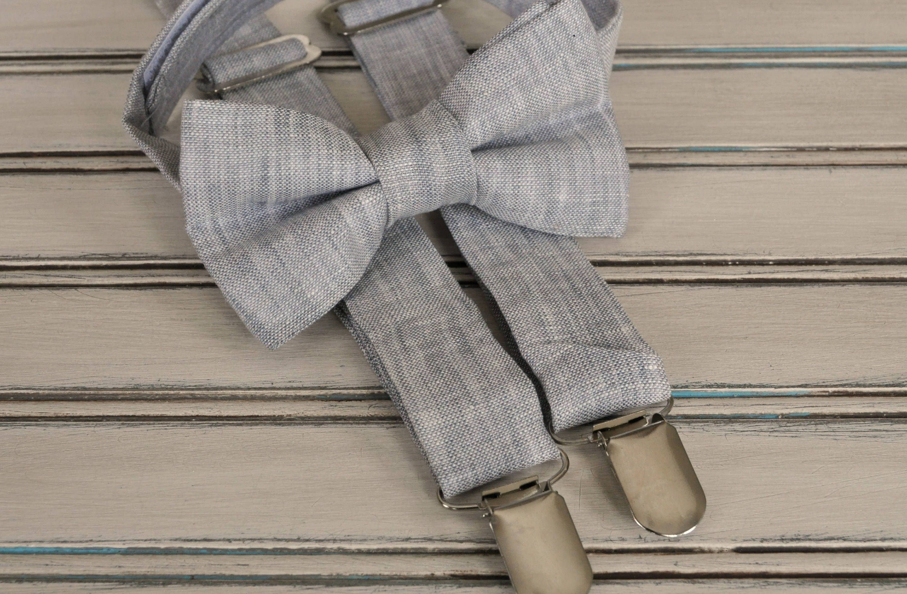 Light Gray Linen Tie & Suspender Set: Handmade Wedding Outfit