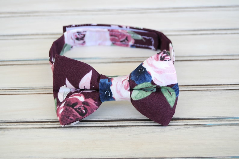 Burgundy and Pink Floral Skinny Tie Regular Necktie or Bow | Etsy