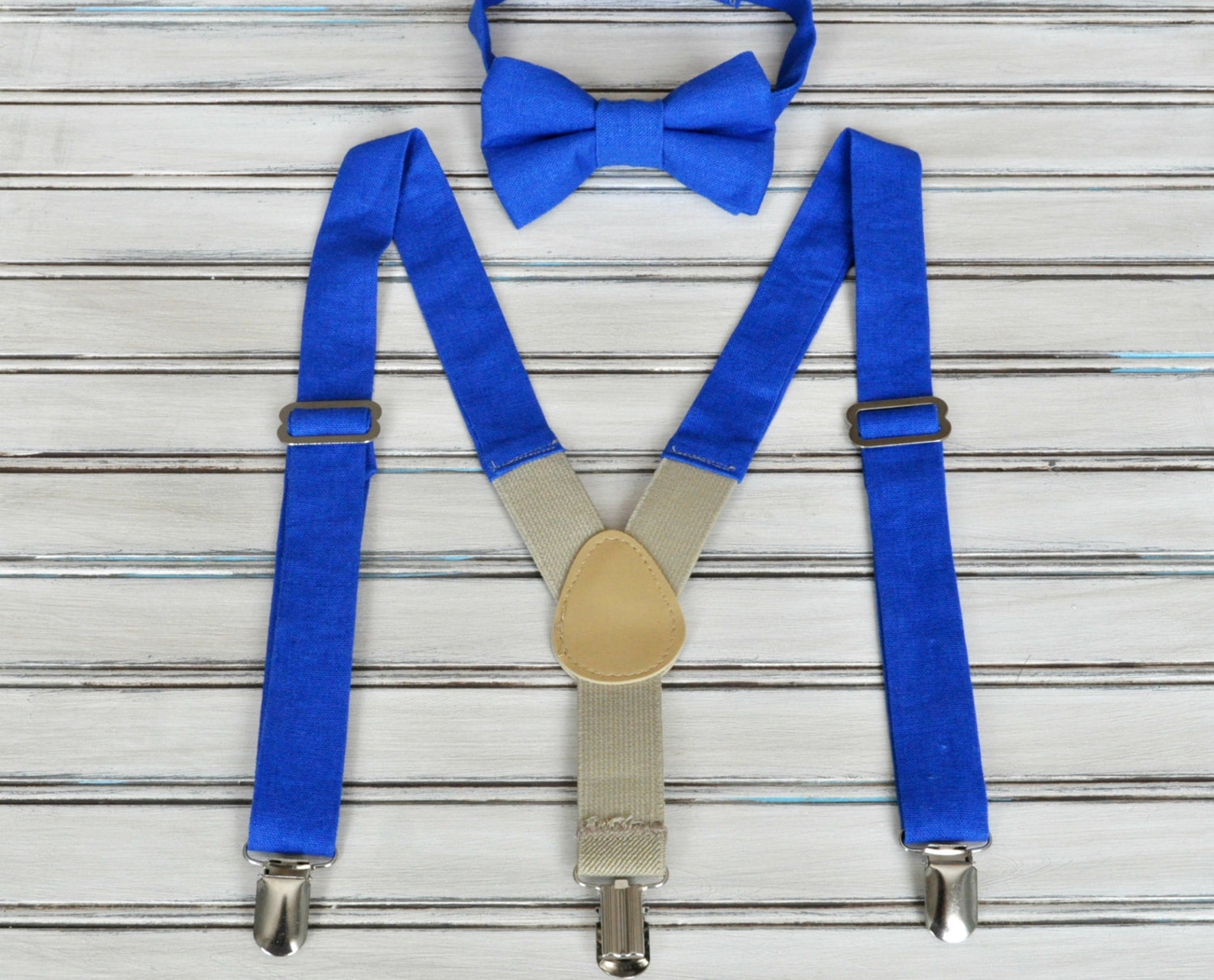 Linen Royal Blue Bow Tie and Suspenders for Men Youth Boys Etsy