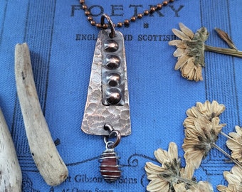 Textured copper necklace with Gobi desert agate charm, copper pendant, crystal necklace, Gobi desert agate pendant, crystal jewellery