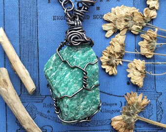 Amazonite necklace, crystal pendant, wire wrapped jewellery, girlfriend birthday gifts