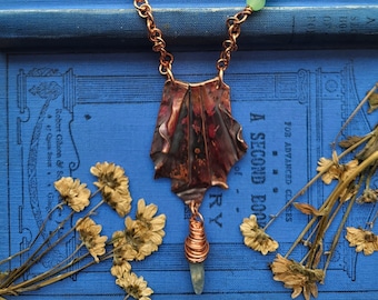 Funky copper and kyanite crystal necklace, mixed metal pendant, copper jewellery for women, artisan necklace, rustic pendant