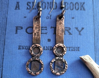 Oxidized copper dangle drop earrings, artisan jewellery, mother gifts, best friend present