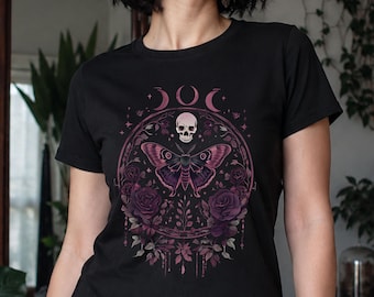 Luna Moth Shirt, Gothic Floral Tee, Witchy Botanical Gift for Her
