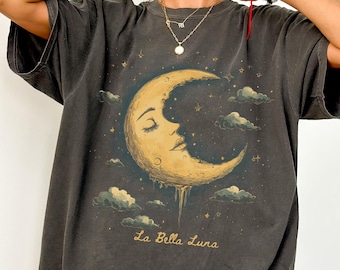 Celestial Shirt, Golden Moon Shirt, Italian Tshirt, Luna Shirt, Whimsigoth Aesthetic Tee, Vintage Mystical Moon, Luna Boho Witchy T-shirt
