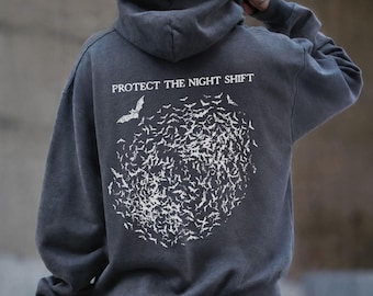 Bat Conservation Hoodie, Vintage Goth Bat Sweatshirt, Wildlife Lover Gift, Gothic Nature Hooded Sweatshirt