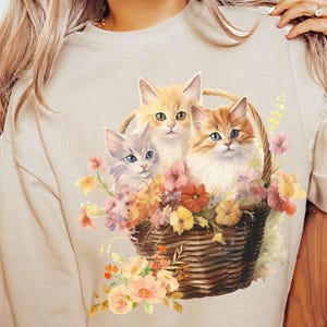 Retro Kitten Sweatshirt, Coquette Sweater, Cottagecore, Dollette, Vintage Vibe Sweatshirt, Gift for Cat Lover, Kittens in Basket Crewneck, Kitchy Clothes, 1980s Sweatshirt, Softcore, Retro Kittens Sweatshirt