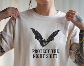 Flying Bat Shirt, Bat Conservation Tee, Goth T-shirt, Bat Lover Gift, Gothic Tshirt, Spooky Season Shirt, Retro Halloween Tee, Save the Bats