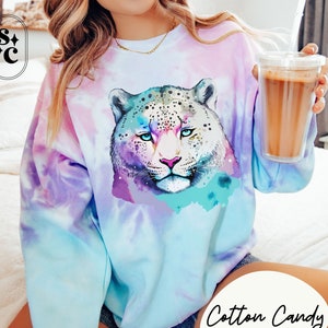 Snow Leopard Sweatshirt, Rainbow Tiger Sweatshirts, Nostalgic 90's Sweatshirt, Tye Dye Snow Leopard, Cute Cosy Oversized Sweatshirt