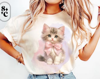 Kitten Shirt, Coquette Tshirt, Dollette, Soft Girl Aesthetic, Pastel Goth, Vintage Kitty Tshirt, Retro Kitten, Preppy Stuff, Cat Face Tee