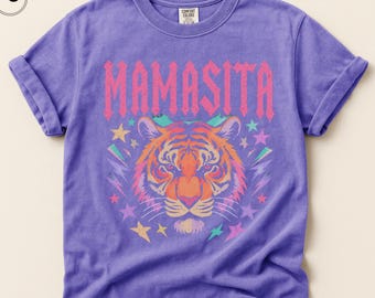 Mamasita Trendy Mama Shirt, Retro Comfort Colors Tiger Graphic Tee for Cool Mom