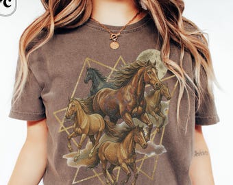 Mustang Horse Shirt, Western Tshirt, Vintage Wild Horses T-shirt, Comfort Colors Unisex Cotton Tee, Retro Cowgirl Tee