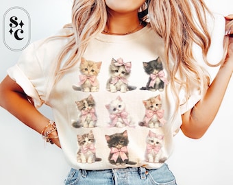 Coquette Kitten Shirt, Comfort Colors, Dollette, Soft Girl Aesthetic, Pastel Goth Shirt, Vintage Vibe Cat Tshirt, Cute Retro Kitten T-shirt