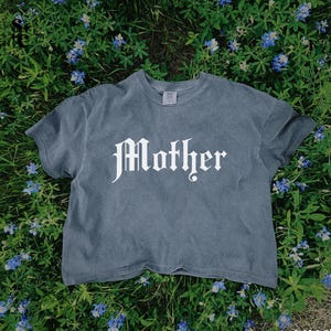 Gothic Mother Crop Top, Old English Font Cropped Tee, Edgy Minimal Mom Shirt