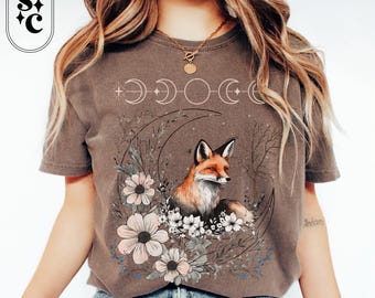 Camiseta Fox Moon Phases: Camiseta celestial de estilo cottagecore