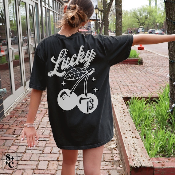 Cherry Shirt, Lucky Number 13 Tshirt, Comfort Colors, 13th Birthday T-shirt, 13 Year Anniversary Gift,Thirteen Tee, Trendy Retro Rebel Tee